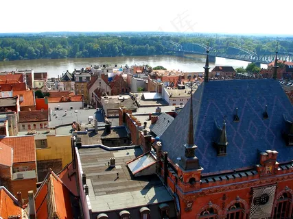 托伦，维斯瓦，全景图，房屋，老建筑，桥