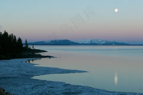 黄石湖，月亮落山，夜，黎明，天空