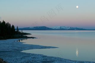 黄石湖，月亮落山，夜，黎明，天空