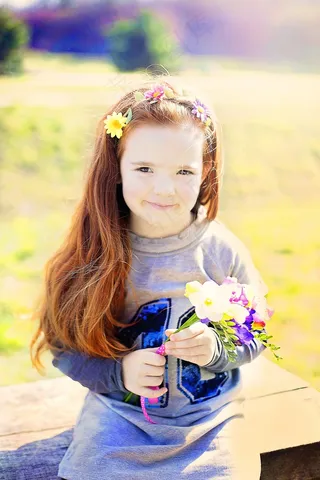 春天，红头发，鲜花，夏天，儿童