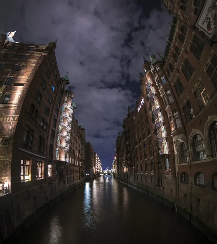 镇运河，夜，建筑，运河，城市，水