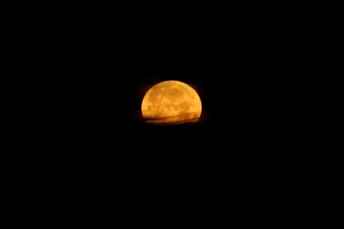 满月，地平线，云，夜，天空，风景