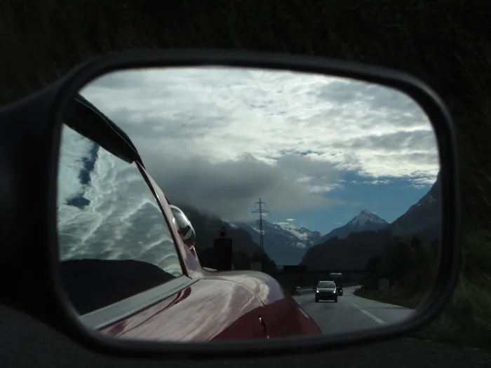汽车，瑞士，高山，后视镜，风景