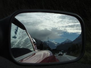 汽车，瑞士，高山，后视镜，风景