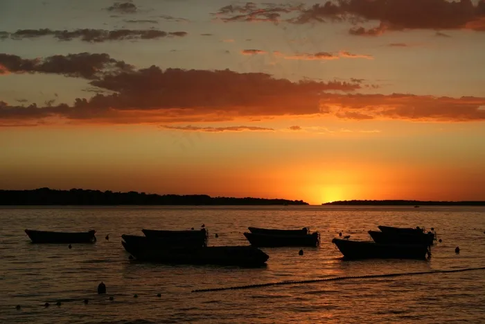 日落，余辉，大海，Abendstimmung，水，红色