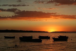 日落，余辉，大海，Abendstimmung，水，红色