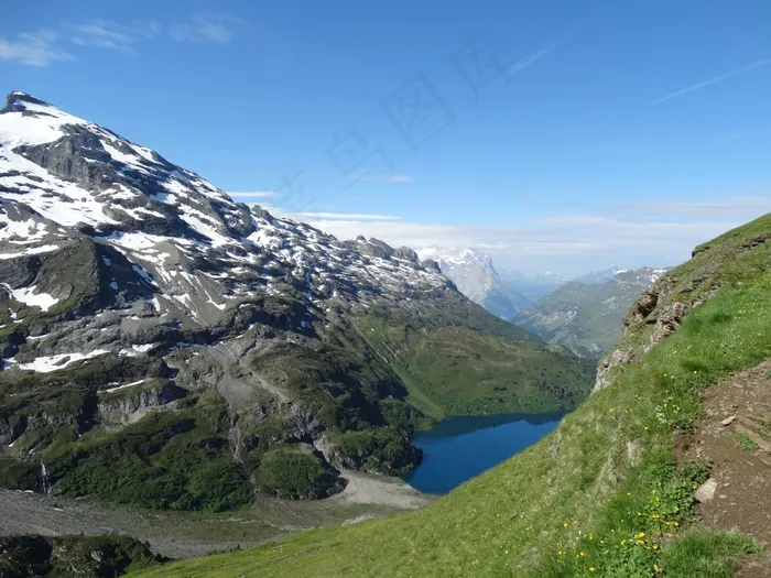 山地景观，徒步旅行，高山步行，山
