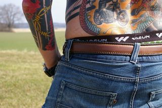 返回，牛仔裤，霍伊，纹身，男子，选择