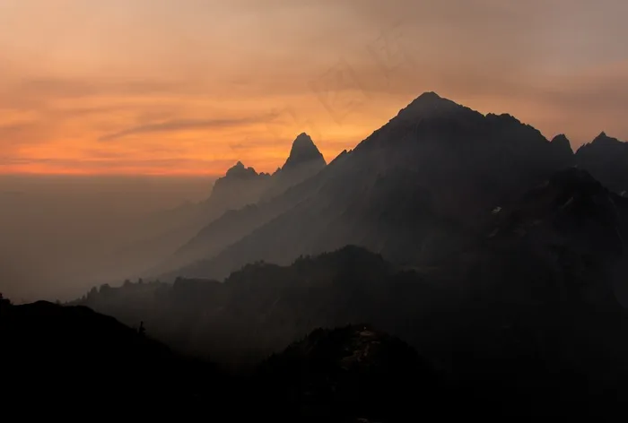 山，范围，日落，高峰，首脑会议，顶部，景观