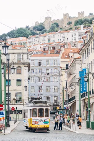 街道,轿车,建筑,简笔画,居民楼,在葡萄牙里斯本的电车