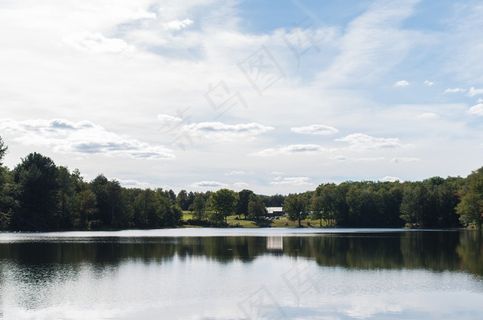 湖，公园，自然，云团，夏天，天空，水，树木