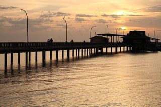 日落，海洋，湾，暮光之城，码头，钓鱼码头，岸