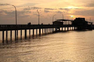 日落，海洋，湾，暮光之城，码头，钓鱼码头，岸