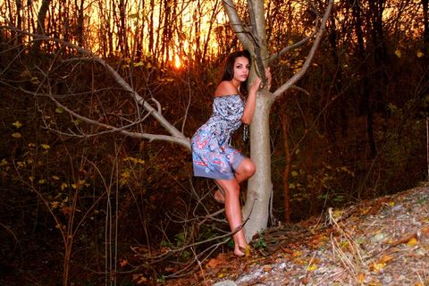 女孩，森林，日落，野，秋季，植被，自然