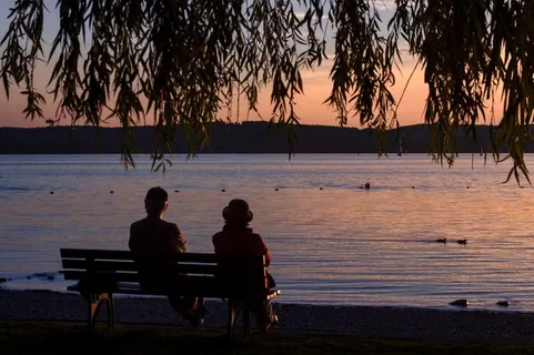 日落,博登湖,Unteruhldingen,湖,银行,坐 日落,博登湖,Unteruhldingen,湖,银行,坐