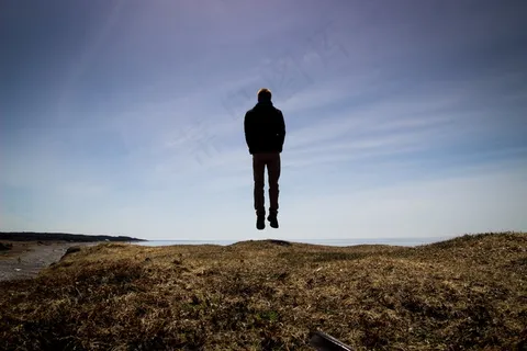 男子，跳跃，剪影，天空，自由，喜悦，跳跃