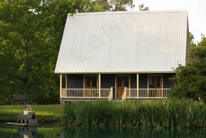 山寨，房屋，小屋，湖，滨水区，宁静
