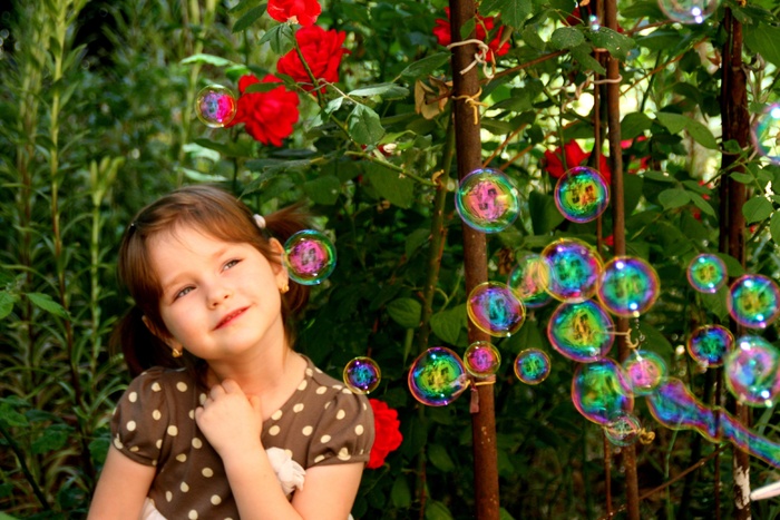 女孩，儿童，泡沫，肖像，微笑