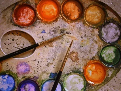 调色板，范围，金属，混合，水彩画