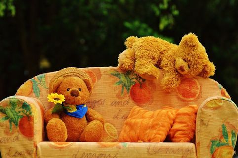 熊，沙发，熊，甜，可爱，毛绒，泰迪，可笑