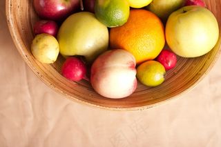 水果，篮子，梨，柠檬，苹果，萝卜，绿色，红色