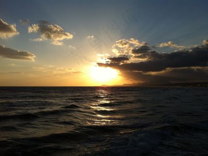 太阳，海，日落，浪漫，太阳和海