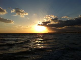 太阳，海，日落，浪漫，太阳和海