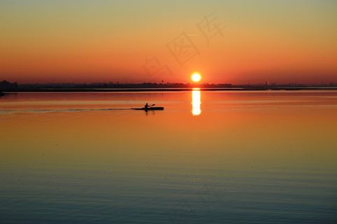 日落，独木舟，一天结束，再见