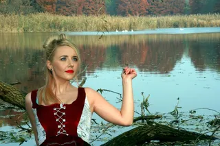 女孩，湖，秋季，反射，诱惑