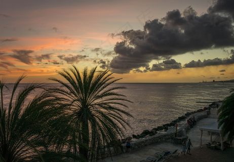日落，加勒比海，库拉索岛，海，热带，海洋，水