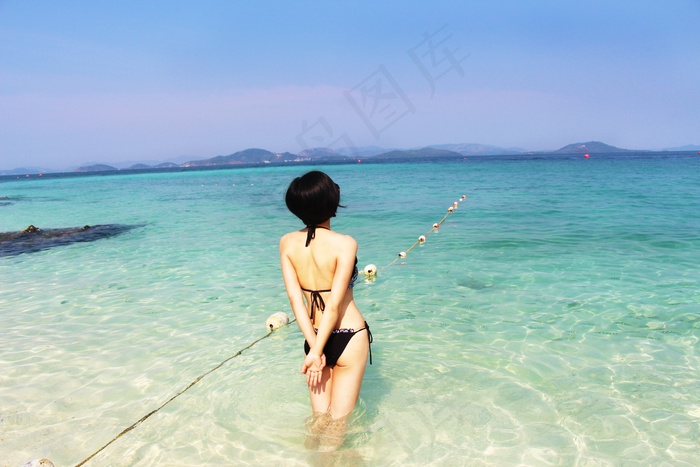 海景，女人，返回，美女，肖像