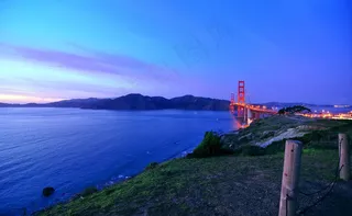 桥梁,湖泊,海洋,天空,山峦,晚上金门大桥