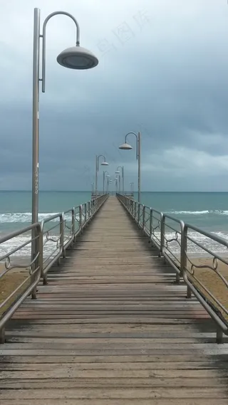 Web，木板路，海，海滩，灯笼，多云