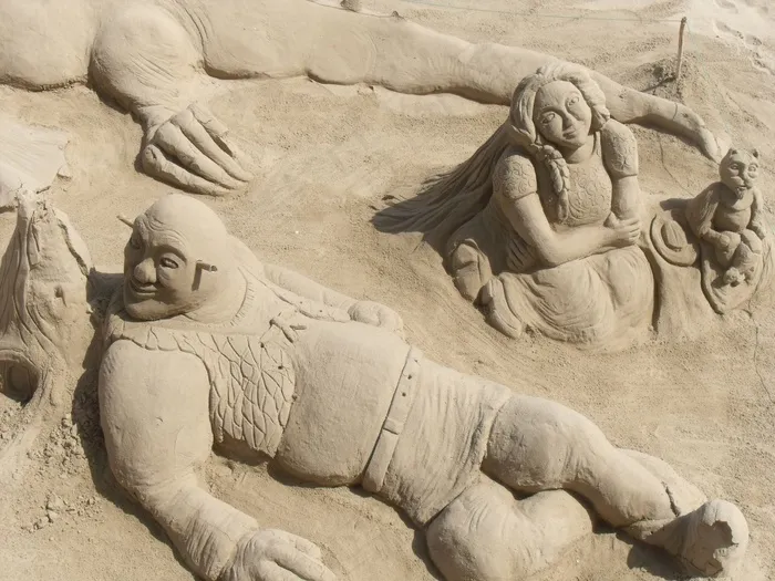 沙，艺术，海滩，大海，西班牙，水，夏天