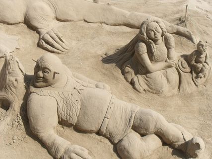 沙，艺术，海滩，大海，西班牙，水，夏天