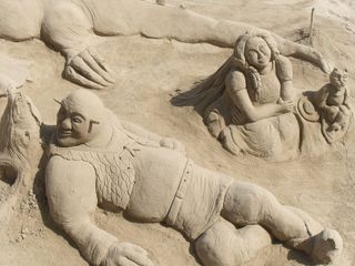 沙，艺术，海滩，大海，西班牙，水，夏天