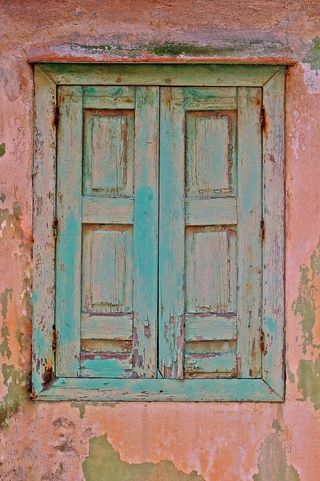 萨摩斯岛，希腊，旧窗口，怀旧之情，百叶窗，木