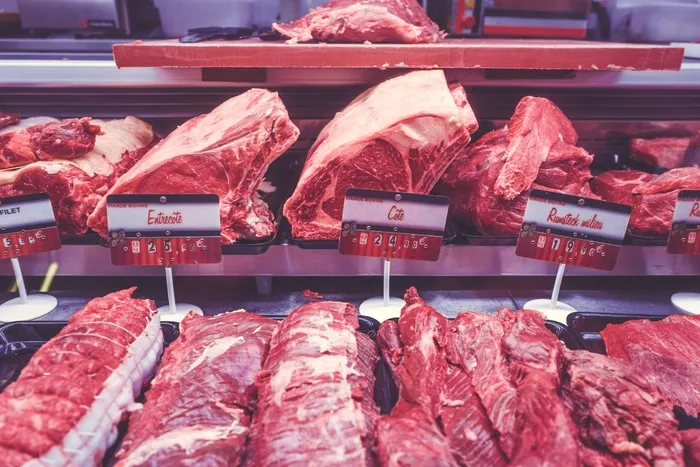 肉，屠夫，显示，陈列柜，新鲜，红色，牛肉