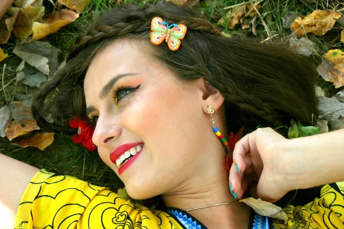 女孩，秋，叶子，肖像，植被，美