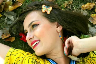 女孩，秋，叶子，肖像，植被，美