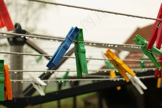 雨，衣夹，晾衣绳，绳索，衣服，挂