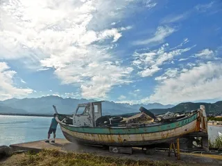 船，男子，遗弃，生锈，钓鱼，渔船，沧海