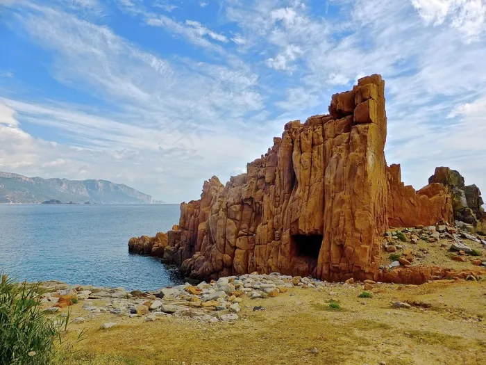 海岸，岩石，滨，海边，撒丁岛，海滨