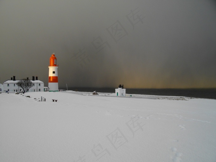 灯塔，雪，南希尔兹，海岸，冷，灯塔