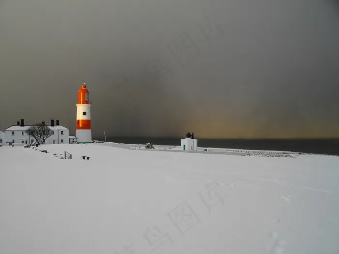 灯塔，雪，南希尔兹，海岸，冷，灯塔