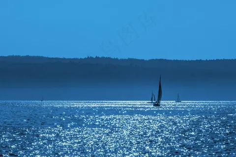 博登湖，帆船，靴子，日落，蓝色，小时
