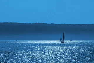 博登湖，帆船，靴子，日落，蓝色，小时