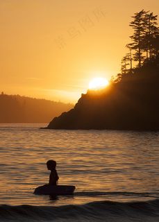 日落，剪影，冲浪，自然，夏天，人，男孩