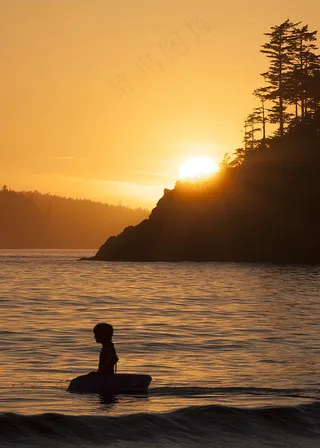 日落，剪影，冲浪，自然，夏天，人，男孩