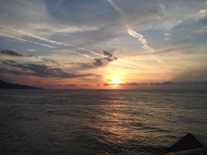 天空，云，海洋，日落，日出，太阳